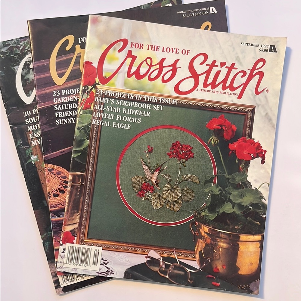3 For the Love of Cross Stitch pattern Magazine Vintage
Hummingbird & More